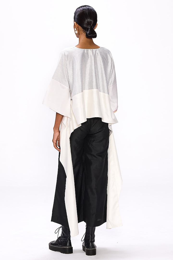 White & Black Handwoven Silk Striped Blouse by Studio Medium at Pernia's Pop Up Shop
