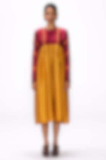 Ochre Yellow Handwoven Silk Shibori Striped Cocktail Dress by Studio Medium at Pernia's Pop Up Shop