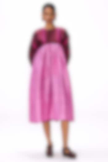 Carmine Handwoven Silk Shibori Striped Cocktail Dress by Studio Medium at Pernia's Pop Up Shop