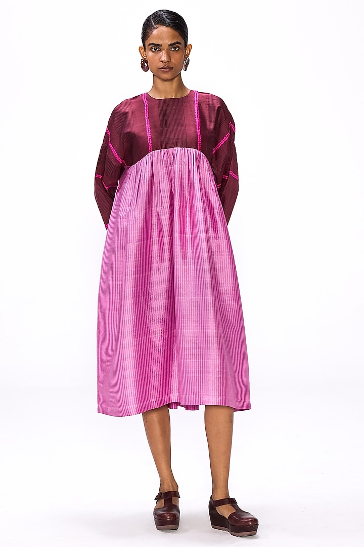 Carmine Handwoven Silk Shibori Striped Cocktail Dress by Studio Medium at Pernia's Pop Up Shop