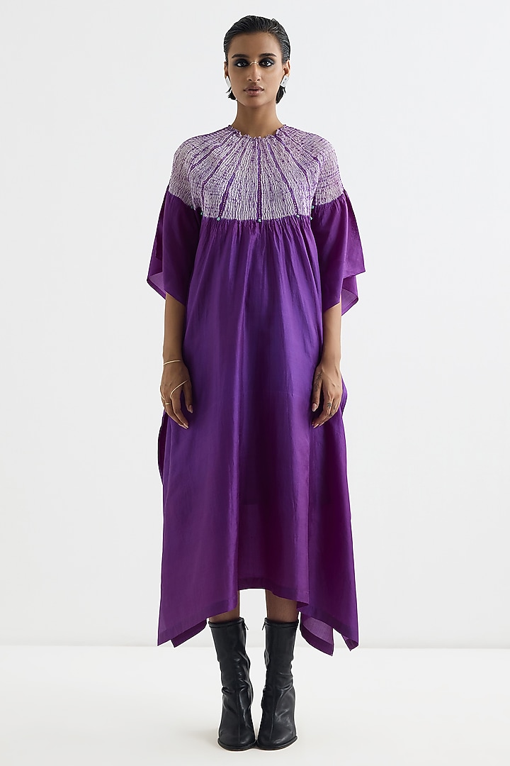 Purple Silk Embroidered Kaftan by Studio Medium at Pernia's Pop Up Shop