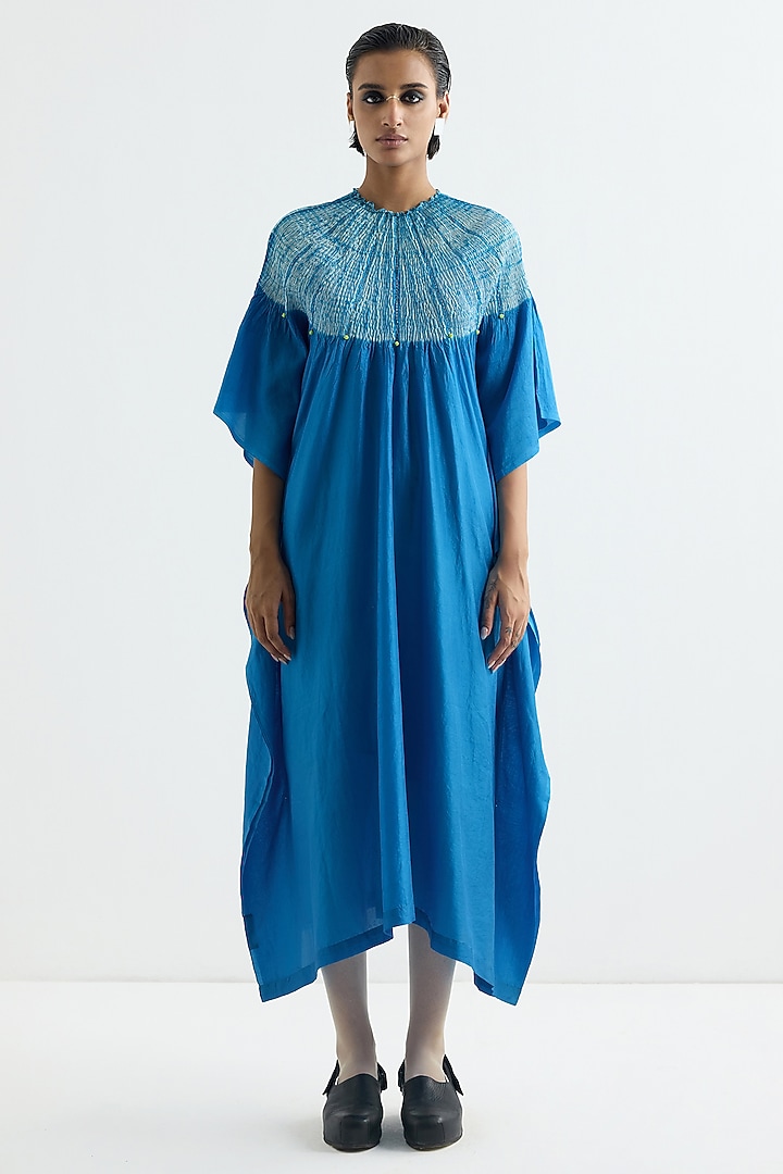 Methyl Blue Silk Embroidered Kaftan by Studio Medium at Pernia's Pop Up Shop