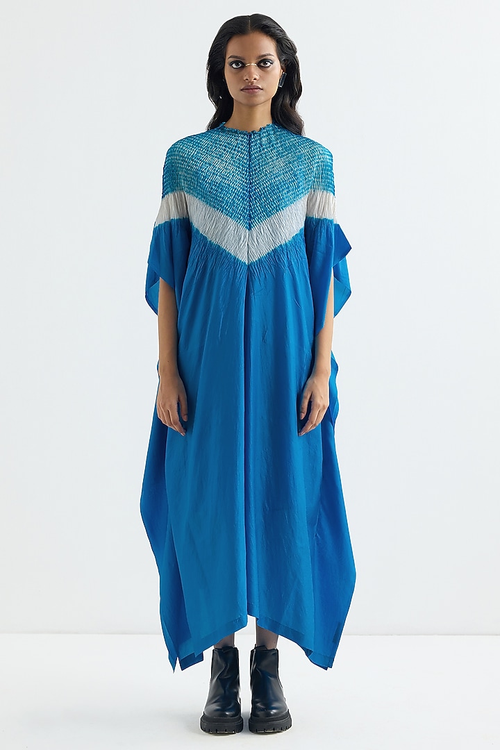 Methyl Blue Silk Embroidered Kaftan by Studio Medium at Pernia's Pop Up Shop