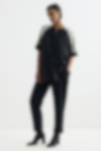 Black Silk Embroidered Shirt by Studio Medium at Pernia's Pop Up Shop