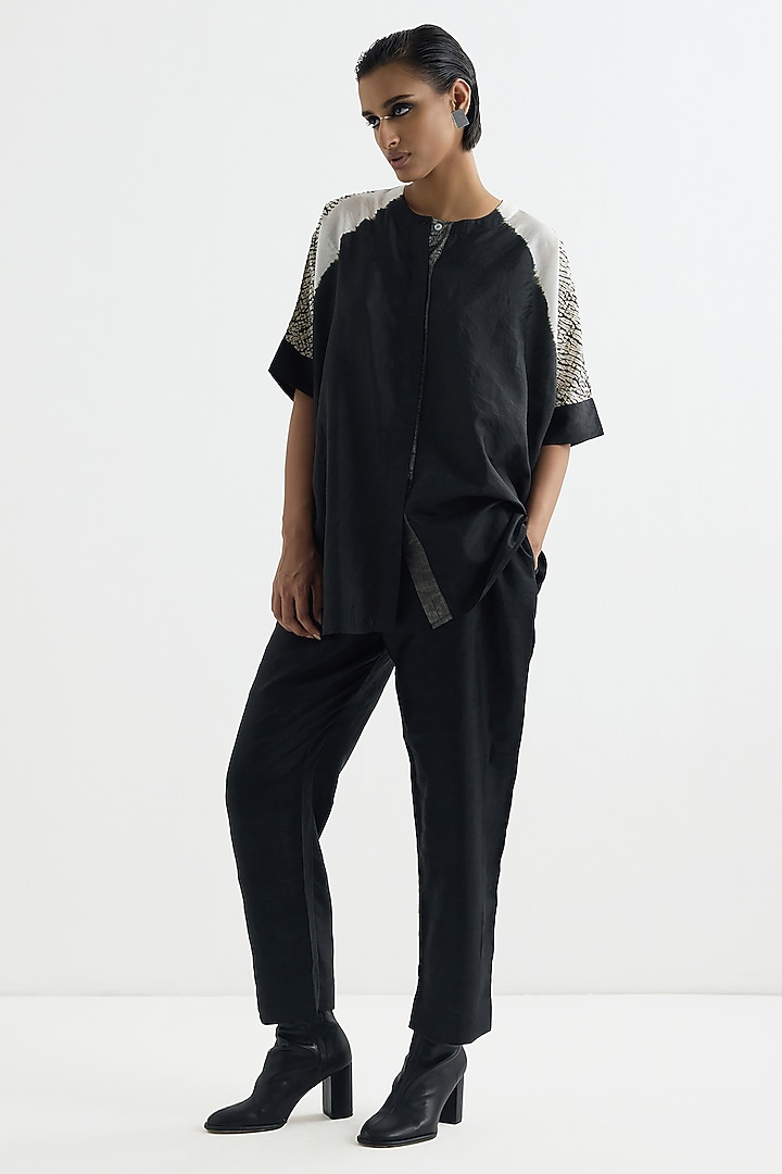 Black Silk Embroidered Shirt by Studio Medium at Pernia's Pop Up Shop