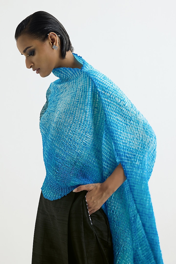 Methyl Blue & Black Silk Top by Studio Medium at Pernia's Pop Up Shop