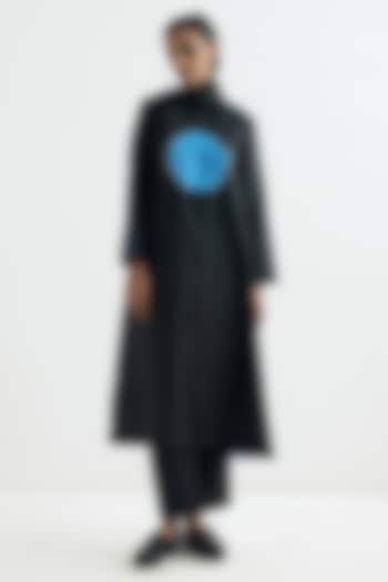 Methyl Blue & Black Handwoven Silk Kurta by Studio Medium at Pernia's Pop Up Shop