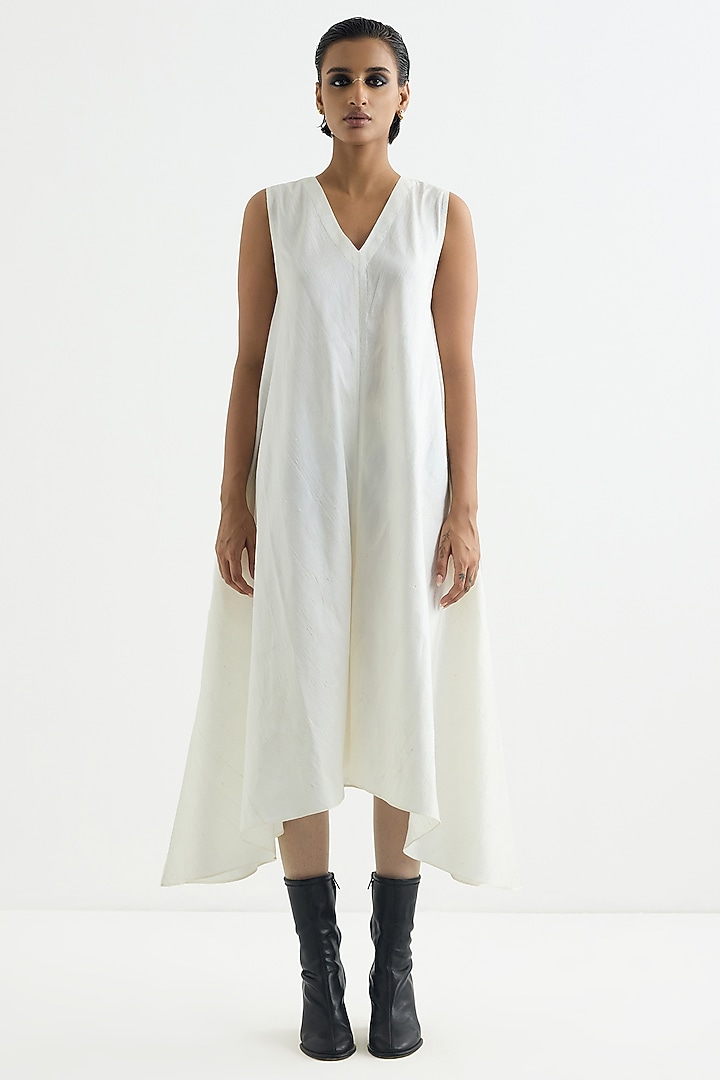 Ivory Raw Silk Vacation Dress by Studio Medium at Pernia's Pop Up Shop