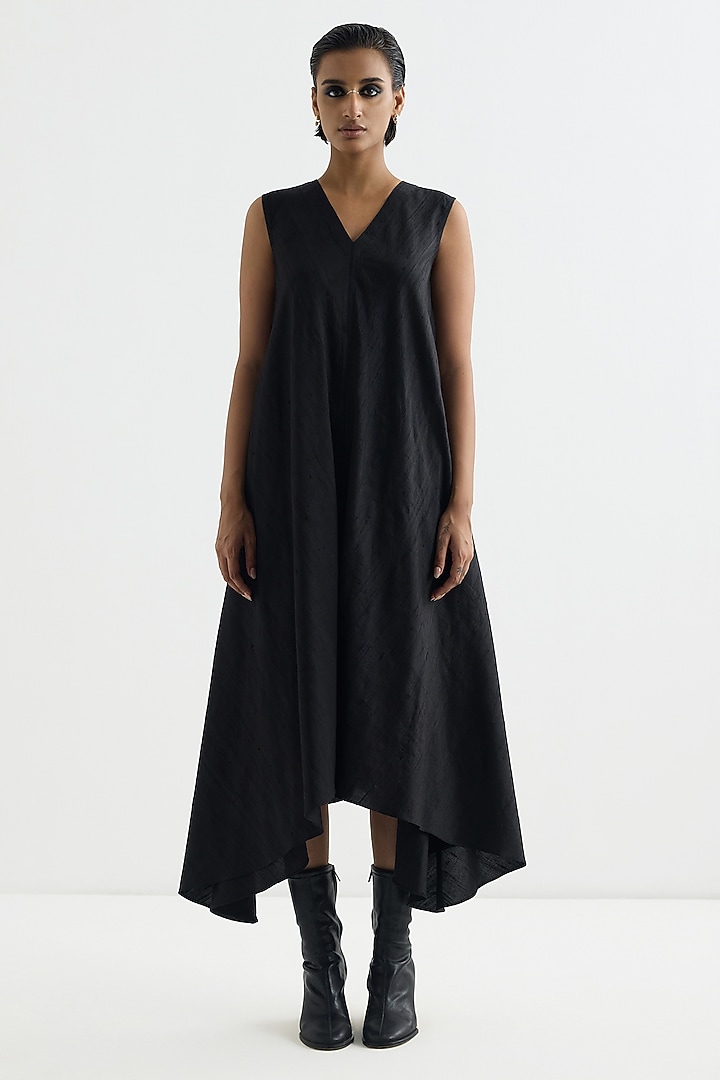 Black Raw Silk Vacation Dress by Studio Medium at Pernia's Pop Up Shop