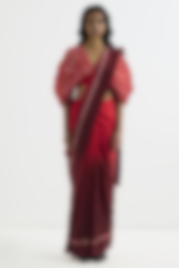 Red Silk Ombre Party Wear Saree by Studio Medium at Pernia's Pop Up Shop