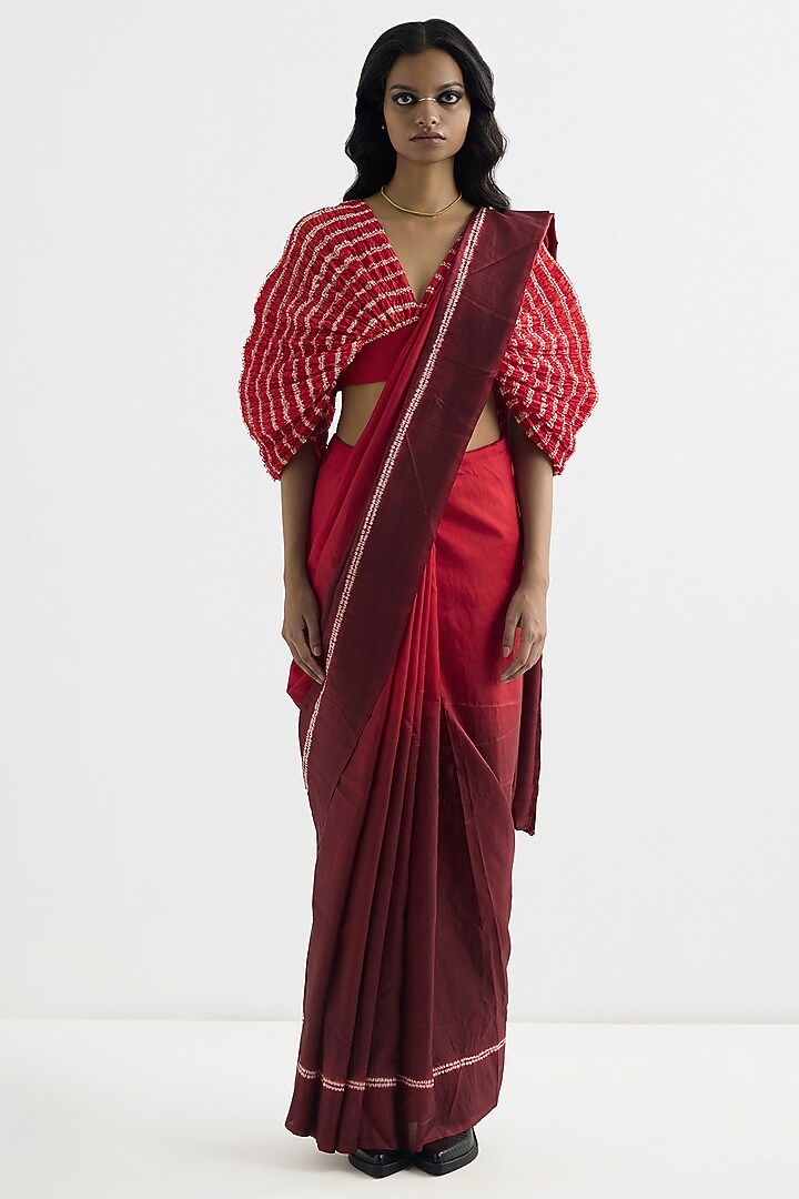 Red Silk Ombre Party Wear Saree by Studio Medium at Pernia's Pop Up Shop