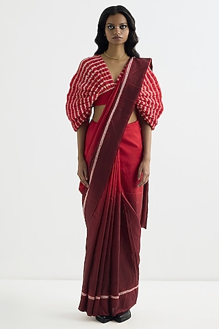 Red Silk Ombre Saree by Studio Medium