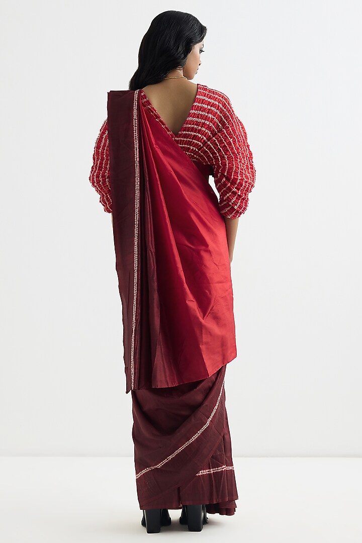Red Silk Ombre Party Wear Saree by Studio Medium at Pernia's Pop Up Shop