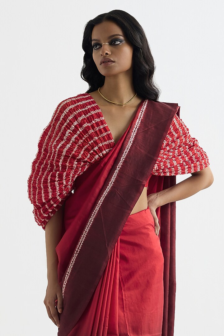 Red Silk Ombre Party Wear Saree by Studio Medium at Pernia's Pop Up Shop