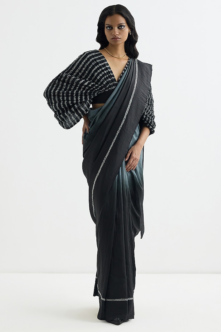Black Silk Ombre Party Wear Saree by Studio Medium at Pernia's Pop Up Shop
