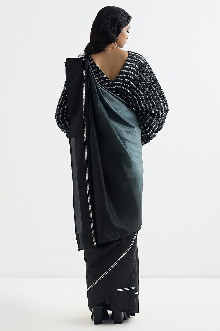 Black Silk Ombre Party Wear Saree by Studio Medium at Pernia's Pop Up Shop