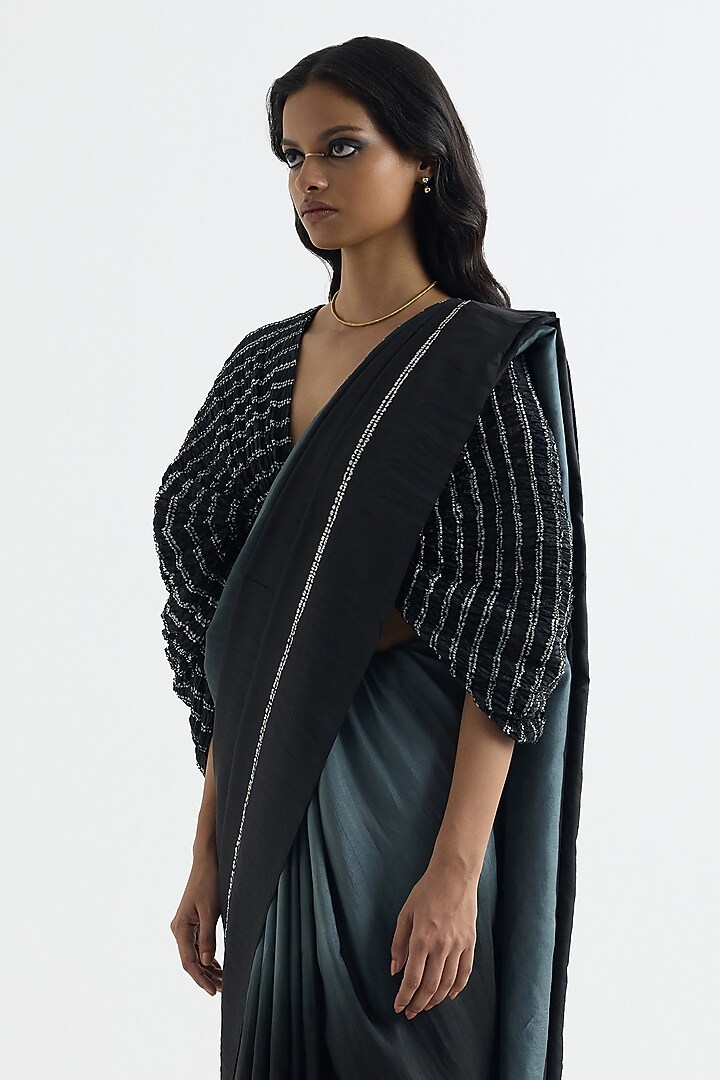Black Silk Ombre Party Wear Saree by Studio Medium at Pernia's Pop Up Shop