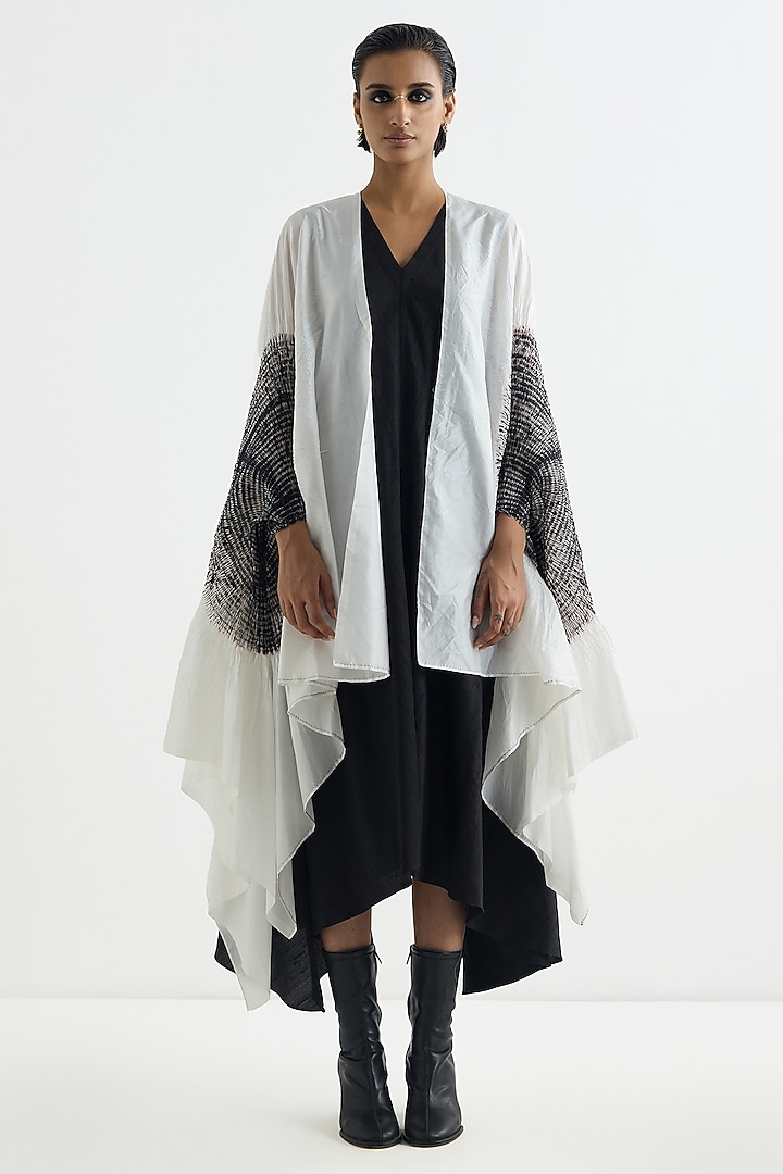 Ivory & Black Silk Cape by Studio Medium at Pernia's Pop Up Shop