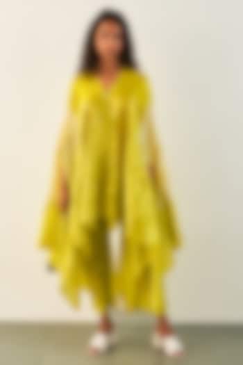 Lime Silk Cape Shirt by Studio Medium at Pernia's Pop Up Shop