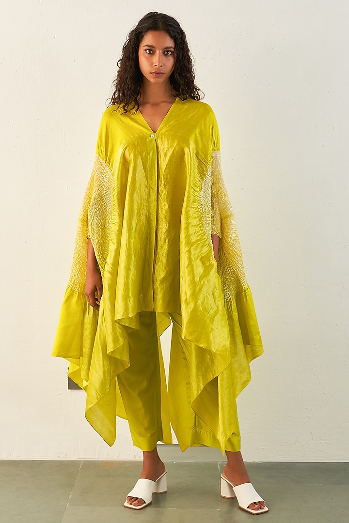 Lime Silk Cape Shirt by Studio Medium at Pernia's Pop Up Shop