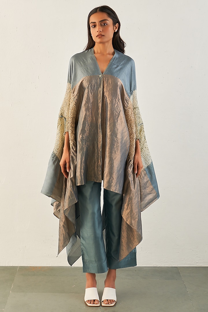 Grey Silk Cape Shirt by Studio Medium at Pernia's Pop Up Shop