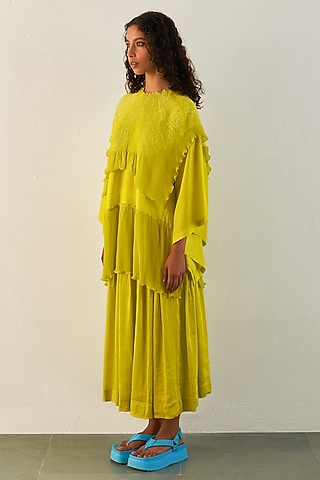 Lime Silk Linen Gathered Skirt by Studio Medium