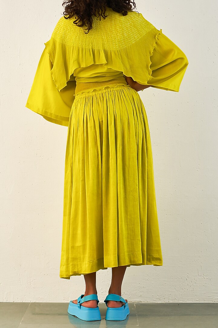 Lime Silk Linen Gathered Skirt by Studio Medium at Pernia's Pop Up Shop