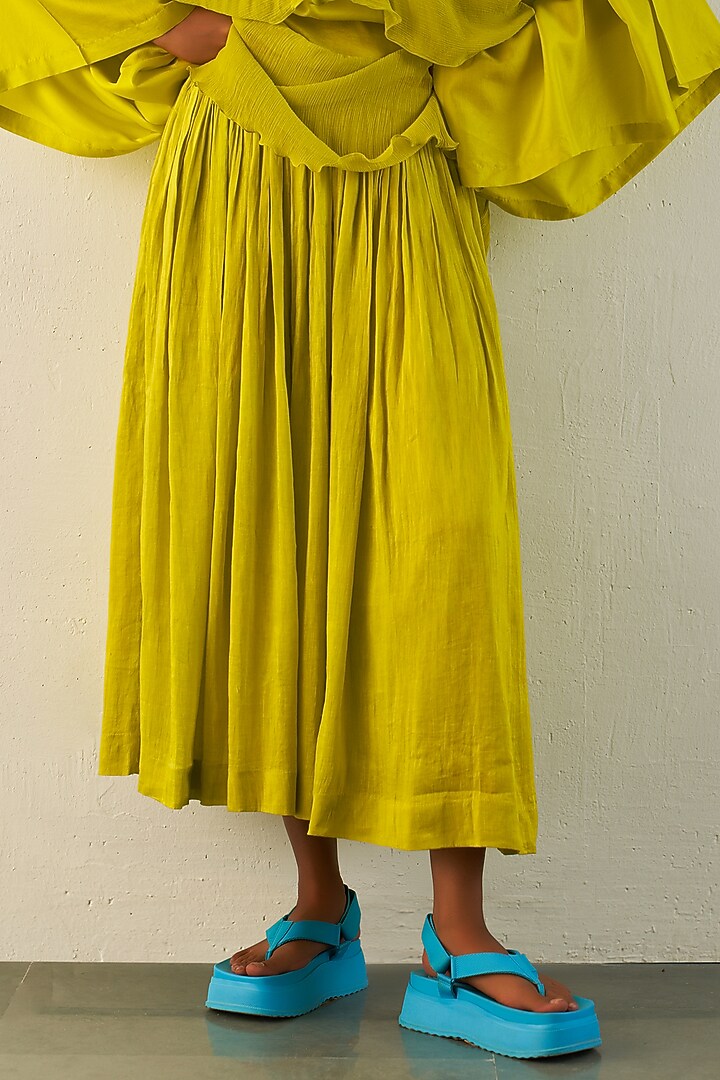 Lime Silk Linen Gathered Skirt by Studio Medium at Pernia's Pop Up Shop