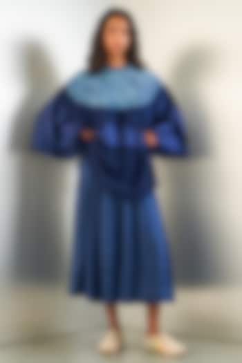 Navy Silk Linen Gathered Skirt by Studio Medium at Pernia's Pop Up Shop