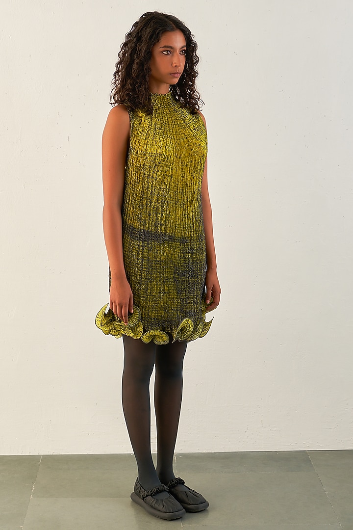 Lime & Grey Silk Cocktail Dress by Studio Medium at Pernia's Pop Up Shop