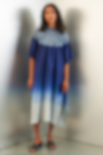 Navy & Grey Silk Kaftan by Studio Medium at Pernia's Pop Up Shop