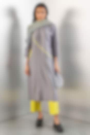 Lime & Grey Silk Kurta by Studio Medium at Pernia's Pop Up Shop