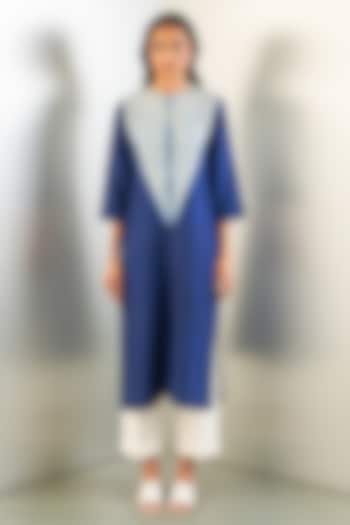 Navy Silk Kurta by Studio Medium at Pernia's Pop Up Shop