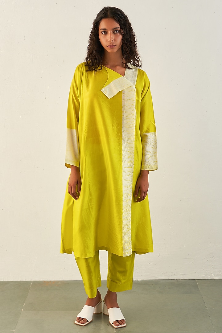 Lime Silk Bead Embroidered Kurta by Studio Medium at Pernia's Pop Up Shop