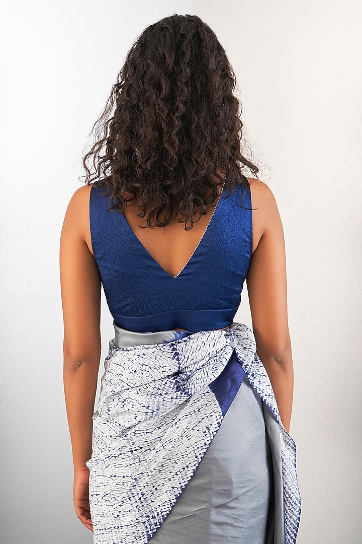 Grey & Navy Silk Wedding Saree Set by Studio Medium at Pernia's Pop Up Shop