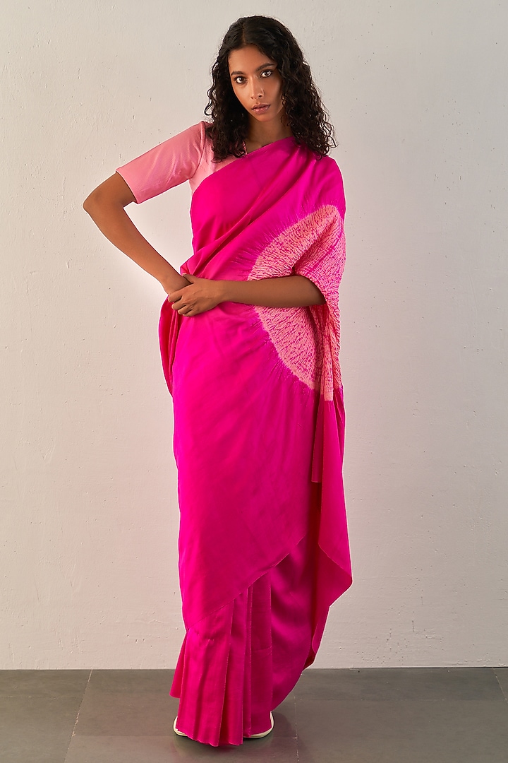 Rani Pink Silk Party Wear Saree Set by Studio Medium at Pernia's Pop Up Shop