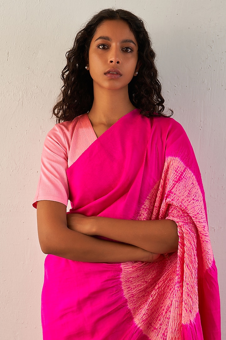 Rani Pink Silk Party Wear Saree Set by Studio Medium at Pernia's Pop Up Shop