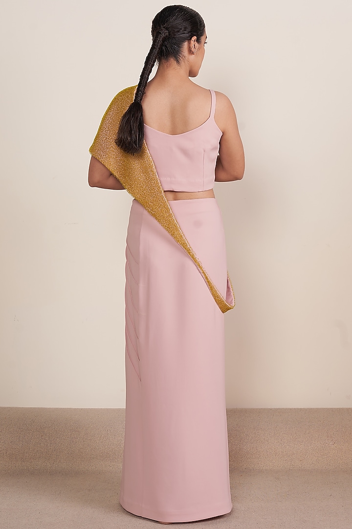 Pink Microfibre Faile Polyester & Spandex Pleated Skirt Saree Set Design by  Somya Goyal at Pernia's Pop Up Shop 2024