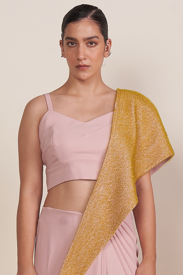 Pink Microfibre Faile Polyester & Spandex Pleated Skirt Saree Set Design by  Somya Goyal at Pernia's Pop Up Shop 2024