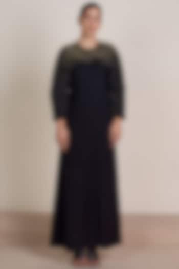 Black Microfibre Faile Polyester & Spandex Constellation Kimono Maxi Dress by Somya Goyal