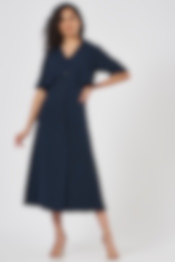 Midnight Blue Polyester & Viscose Dress by Somya Goyal