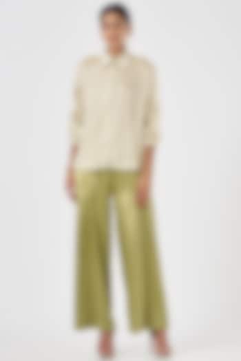 New Leaf Silk Satin High-Waisted Flared Pants by Somya Goyal