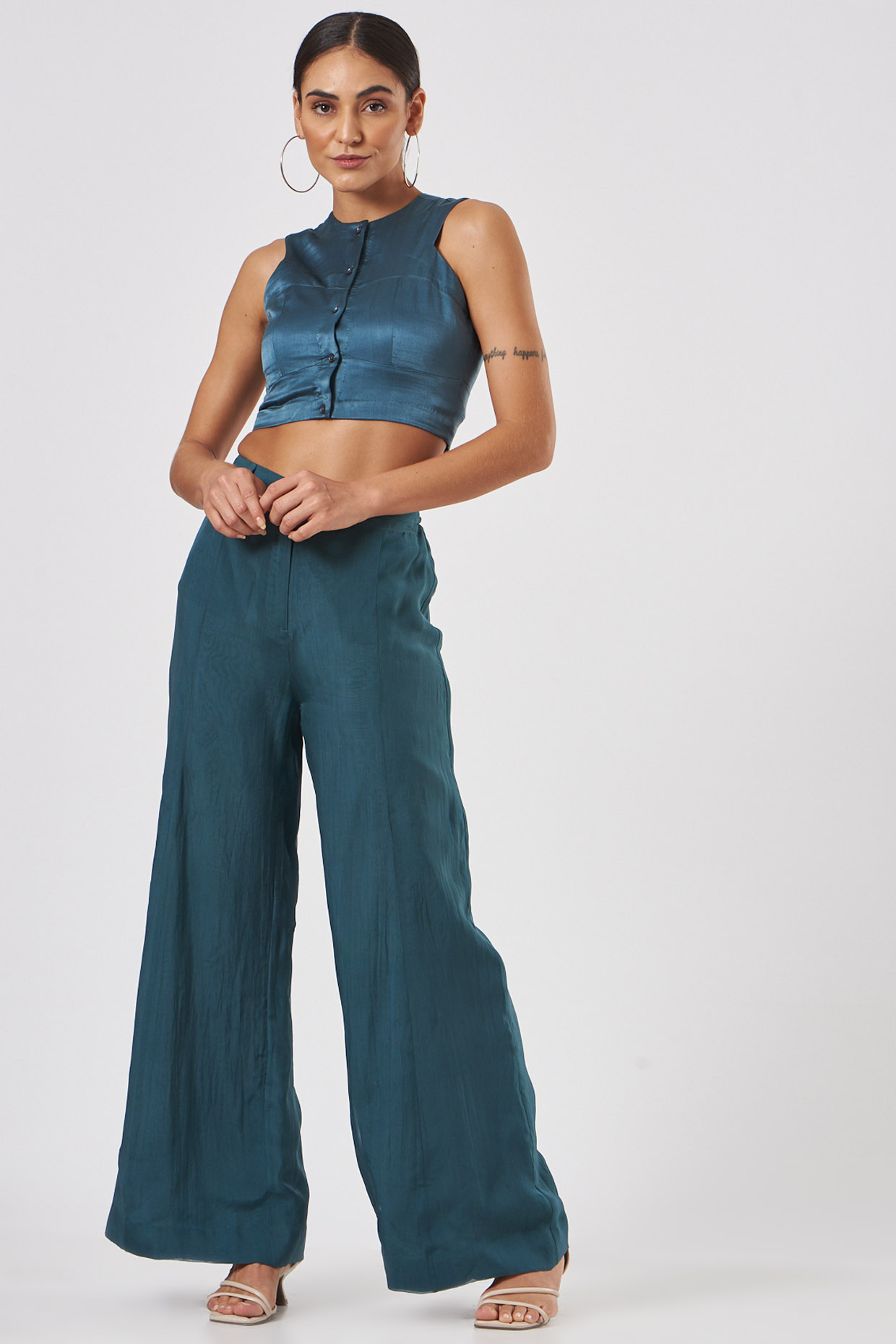 Ocean Blue Satin Bodice Top by Somya Goyal at Pernia's Pop Up Shop
