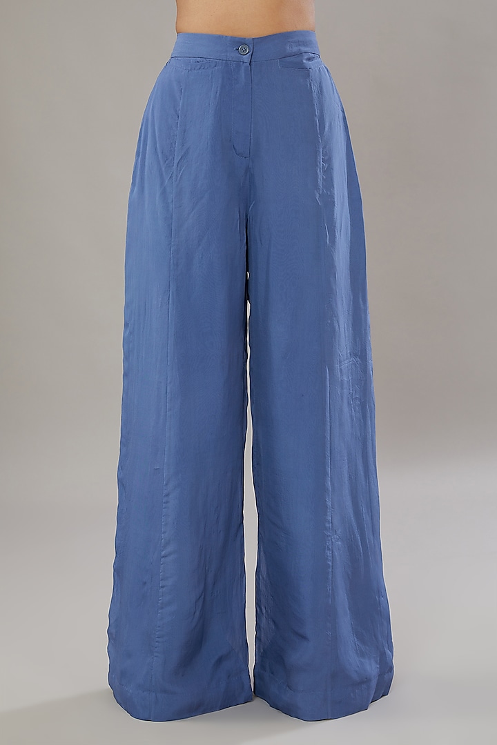 Blue Organza High-Waisted Flared Trousers by Somya Goyal