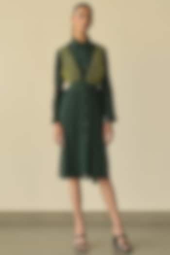 Forest Green Tessuti Loop Embroidered Shirt Dress by Somya Goyal at Pernia's Pop Up Shop