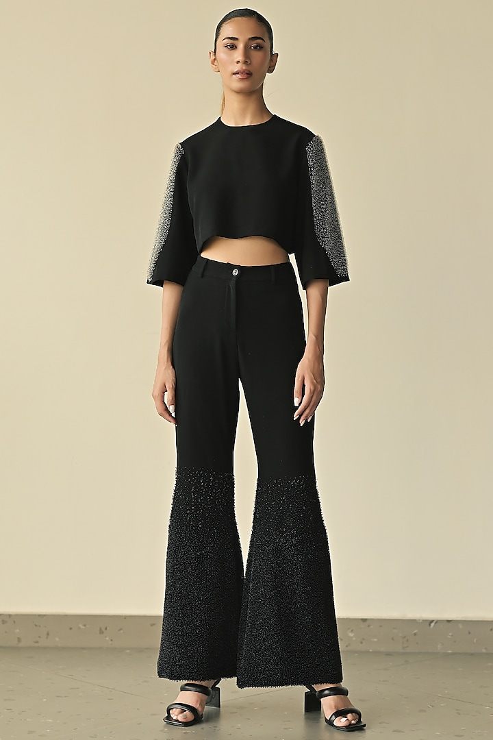 Black Viscose Blend & Spandex Co-Ord Set by Somya Goyal at Pernia's Pop Up Shop