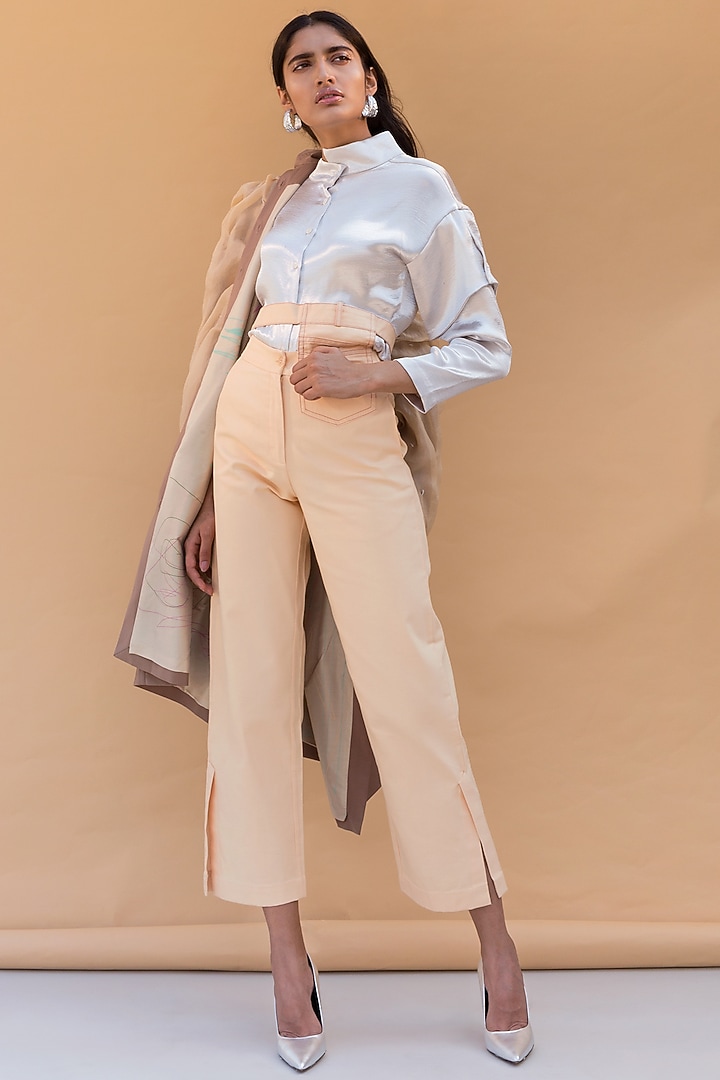 Silver Poly Satin Lunar Shirt by Somya Goyal at Pernia's Pop Up Shop