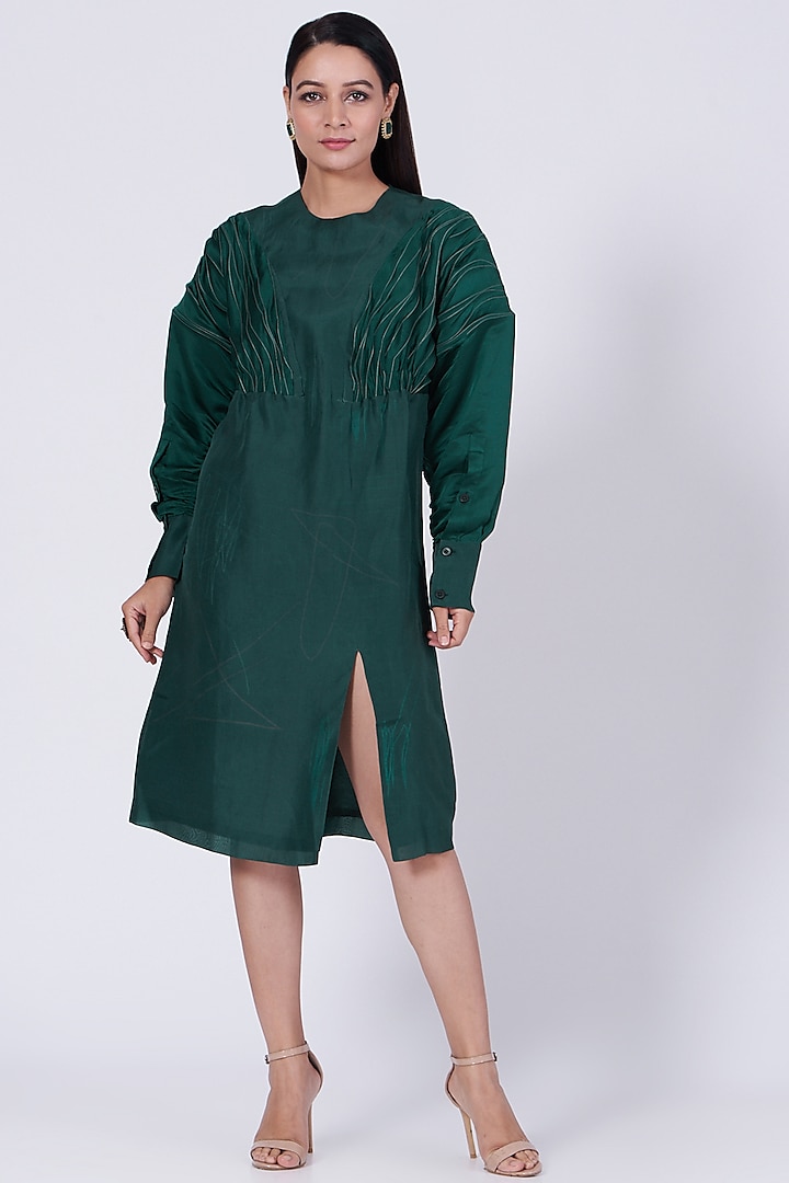 Forest Green Hand Embroidered Dress by Somya Goyal