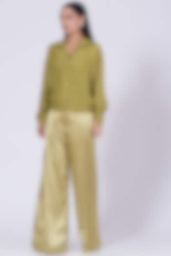 New Leaf Green High-Waisted Trousers by Somya Goyal