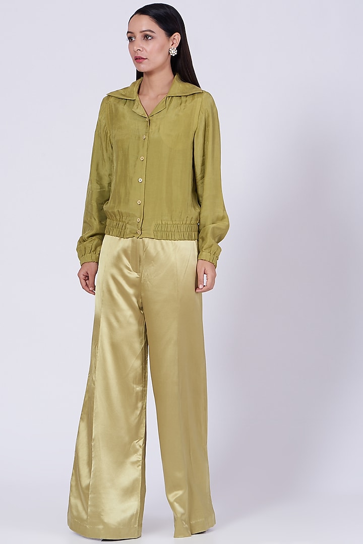 New Leaf Green Bomber Jacket by Somya Goyal at Pernia's Pop Up Shop